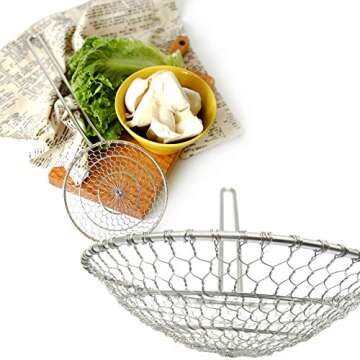 Hicook Stainless Steel Kitchen Spider Strainer Skimmer Ladle Food Dumpling Noodle Strainer for Pasta Spaghetti Noodles and Frying, 7 inches