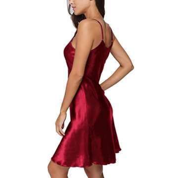 Original Kimono Women's Satin Nightgown Sexy V Neck Spaghetti Strap Nightdress Chemise Babydoll Lingerie Full Slips Sleepwear, Burgundy S
