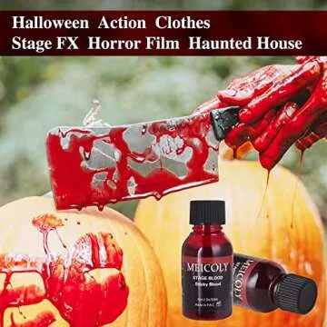 MEICOLY Fake Blood Washable,1.06 OZ Edible Stage Blood,Realistic Drips Sticky Fake Blood with Brush,Safe for Mouth,Teeth,Nosebleed,Halloween,Cosplay,SFX Makeup,Special Effects Cut Flesh Wound,Bright