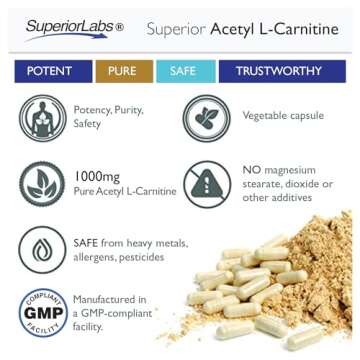 Superior Labs | Acetyl L-Carnitine 1000mg | 200 caps | Maximum Absorption | Pure Vegetable Capsules | Zero Synthetic Additives | Superior Absorption