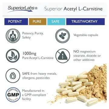 Superior Labs | Acetyl L-Carnitine 1000mg | 200 caps | Maximum Absorption | Pure Vegetable Capsules | Zero Synthetic Additives | Superior Absorption