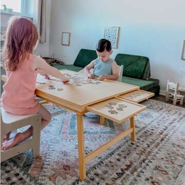 TEAKMAMA 1500 Piece Wooden Jigsaw Puzzle Board with 4 Drawers, Folding Puzzle Table with Protective ...