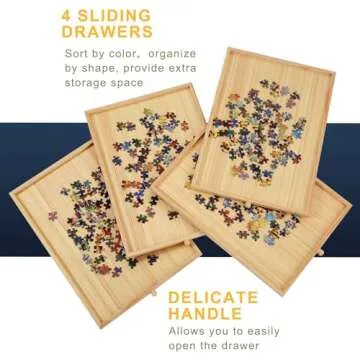 TEAKMAMA 1500 Piece Wooden Jigsaw Puzzle Board with 4 Drawers, Folding Puzzle Table with Protective Cover, Jigsaw Board with Legs, Multifunctional Game Table for Adults, 34W x 26.3D, Natural