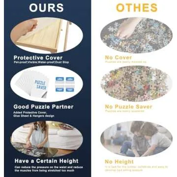 TEAKMAMA 1500 Piece Wooden Jigsaw Puzzle Board with 4 Drawers, Folding Puzzle Table with Protective Cover, Jigsaw Board with Legs, Multifunctional Game Table for Adults, 34W x 26.3D, Natural