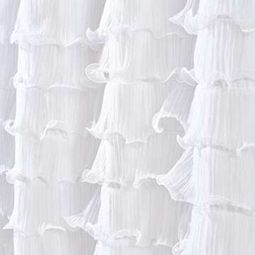 Lush Decor Avery Shower Curtain Ruffled Vintage Chic Farmhouse Style Bathroom, 72” x 72”, White