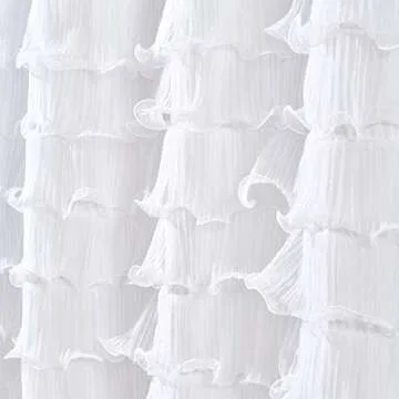 Lush Decor Avery Shower Curtain Ruffled Vintage Chic Farmhouse Style Bathroom, 72” x 72”, White