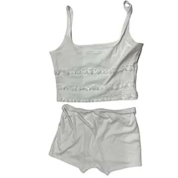 Faithtur Sexy Two Piece Outfits for Women Summer Clothes Tank Top Camis and Shorts Bottoms Sleepwear Women Pajamas Set