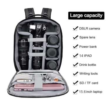 Cwatcun Camera Backpack Professional DSLR Bag with USB Charging Port Rain Cover, Photography Laptop Backpack for Women Men Waterproof, Camera Case Compatible for Sony Canon Nikon Lens Tripod (Black)