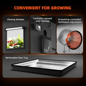 Spider Farmer 4.6x2.3x6.6 Pro-Grade Grow Tent, 55"x28"x80", with Observation Window and Floor Tray, 1680D Thicken Mylar Canvas Hydroponic Grow Tent, 4x2 for Indoor Growing for SF2000