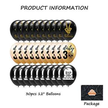 SharkBliss 30PCS Gold, Black 'RIP Twenties' Balloons for 30th Birthdays