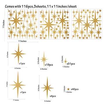 Star Wall Stickers Girls Room Wall Decals (116pcs) Sparkle Wall Sticker Stick and Peel Stars Stickers-6 Sizes