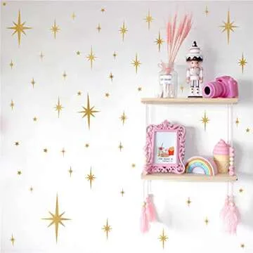 Star Wall Stickers Girls Room Wall Decals (116pcs) Sparkle Wall Sticker Stick and Peel Stars Stickers-6 Sizes