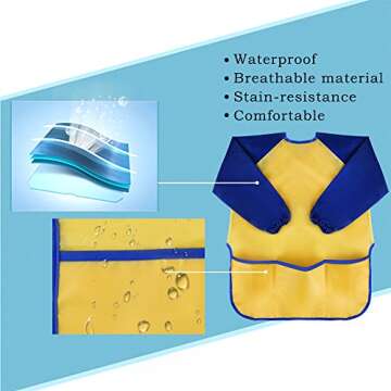 KUUQA Childrens Kids Toddler Waterproof Play Apron Art Smock with 3 Roomy Pockets - Painting, Baking, Feeding Smock - Age 2-4 years (Paints and Brushes not included)