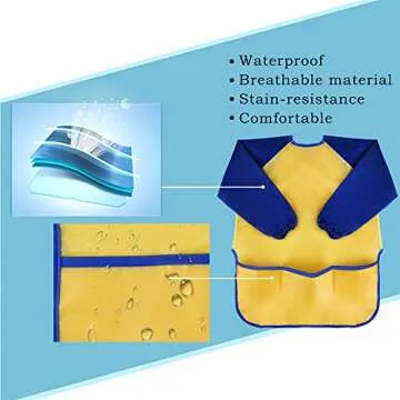 KUUQA Childrens Kids Toddler Waterproof Play Apron Art Smock with 3 Roomy Pockets - Painting, Baking, Feeding Smock - Age 2-4 years (Paints and Brushes not included)