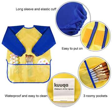 KUUQA Childrens Kids Toddler Waterproof Play Apron Art Smock with 3 Roomy Pockets - Painting, Baking, Feeding Smock - Age 2-4 years (Paints and Brushes not included)