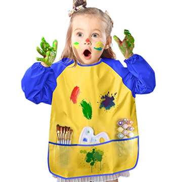 KUUQA Childrens Kids Toddler Waterproof Play Apron Art Smock with 3 Roomy Pockets - Painting, Baking, Feeding Smock - Age 2-4 years (Paints and Brushes not included)
