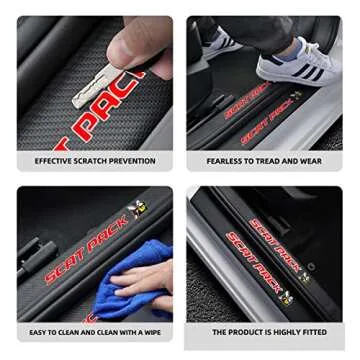 ICECTR Fit Scat Pack Door Sill Protector Sticker 4PCS Dodge Challenger Door Guard Pad, Carbon Fiber Decoration Door Entry Guard for Dodge Challenger Charger Scat Pack Accessories