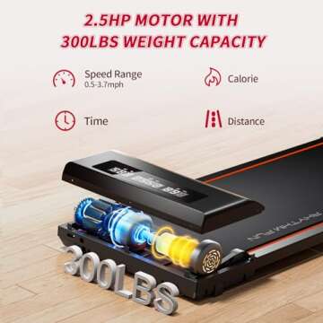 RHYTHM FUN Walking Pad Under Desk Treadmill, Walking Pad Treadmill 300 LB Capacity with Remote Control, Portable Treadmill for Office/Home Lightweight, Mini Treadmill with 3 Window LED Display