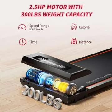 RHYTHM FUN Walking Pad Under Desk Treadmill, Walking Pad Treadmill 300 LB Capacity with Remote Control, Portable Treadmill for Office/Home Lightweight, Mini Treadmill with 3 Window LED Display