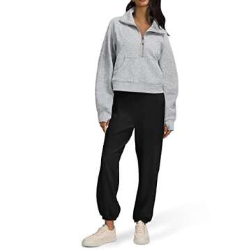 LASLULU Womens Fuzzy Cropped Sweatshirt Hoodies Sport Athletic Zip Up Stand Collar Sweater Fleece Lined Fall Sweatshirt Long Sleeve Pullover Tops Pockets(Light Grey Large)
