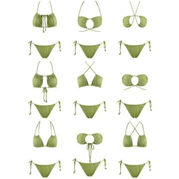ZAFUL Triangle Bikini for Women 2 Piece Halter Bikini Sets Sexy High Cut Bathing Suit Side Tie Swimsuits Green Multiway M