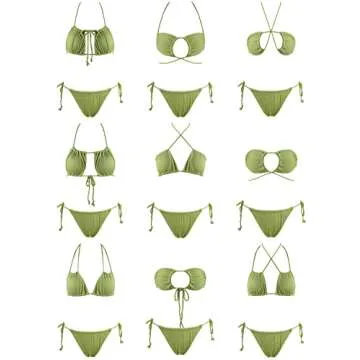 ZAFUL Triangle Bikini for Women 2 Piece Halter Bikini Sets Sexy High Cut Bathing Suit Side Tie Swimsuits Green Multiway M