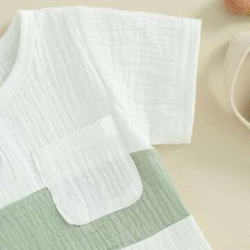 Kupretty Baby Boy Summer Clothes Toddler Outfit Cotton Linen Short Sleeve Button T-Shirt Tees + Shorts Infant Clothing Set (A-Green, 0-6 Months)