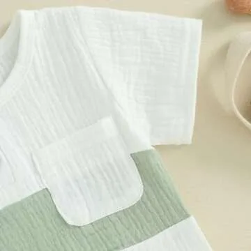 Kupretty Baby Boy Summer Clothes Toddler Outfit Cotton Linen Short Sleeve Button T-Shirt Tees + Shorts Infant Clothing Set (A-Green, 0-6 Months)