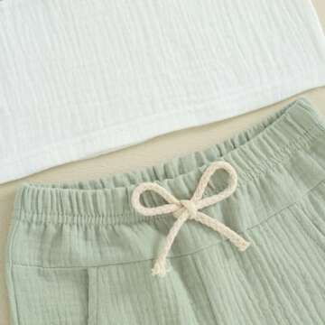 Kupretty Baby Boy Summer Clothes Toddler Outfit Cotton Linen Short Sleeve Button T-Shirt Tees + Shorts Infant Clothing Set (A-Green, 0-6 Months)