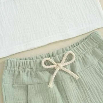 Kupretty Baby Boy Summer Clothes Toddler Outfit Cotton Linen Short Sleeve Button T-Shirt Tees + Shorts Infant Clothing Set (A-Green, 0-6 Months)