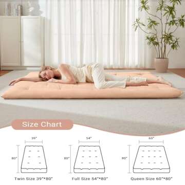 Mollydot Japanese Floor Futon Mattress Full Size 54"x 80", Foldable Bed Mattress, Portable Tatami Mat Sleeping Pad, Folding Futon Cushion, Roll Up Floor Lounger for Guest Room Dormitory (Khaki)
