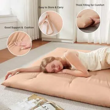 Mollydot Japanese Floor Futon Mattress Full Size 54"x 80", Foldable Bed Mattress, Portable Tatami Mat Sleeping Pad, Folding Futon Cushion, Roll Up Floor Lounger for Guest Room Dormitory (Khaki)