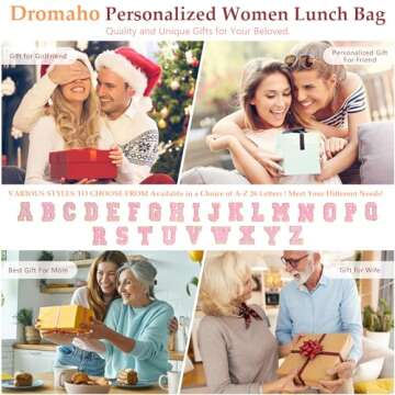 ADYOOM Personalized Lunch Box for Women, Preppy Reusable Insulated Initials Lunch Bag Gift for Friend Large Wide-Open Water Resistant Adult Cooler Tote Bag for Work, Travel, Picnic Beige L