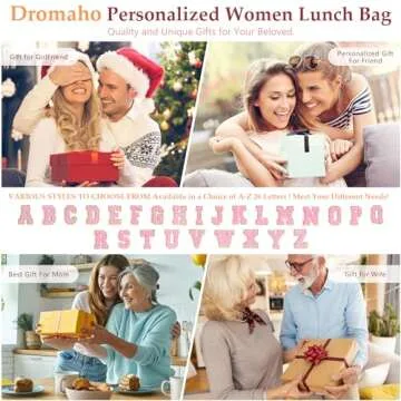 ADYOOM Personalized Lunch Box for Women, Preppy Reusable Insulated Initials Lunch Bag Gift for Friend Large Wide-Open Water Resistant Adult Cooler Tote Bag for Work, Travel, Picnic Beige L