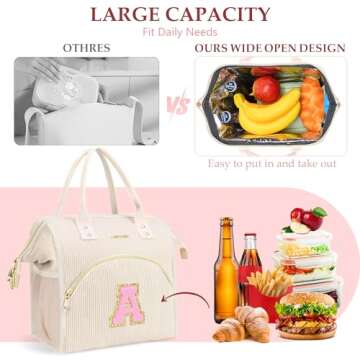 ADYOOM Personalized Lunch Box for Women, Preppy Reusable Insulated Initials Lunch Bag Gift for Friend Large Wide-Open Water Resistant Adult Cooler Tote Bag for Work, Travel, Picnic Beige L