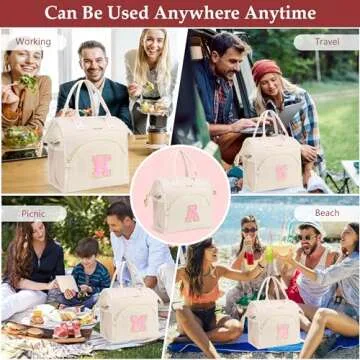 ADYOOM Personalized Lunch Box for Women, Preppy Reusable Insulated Initials Lunch Bag Gift for Friend Large Wide-Open Water Resistant Adult Cooler Tote Bag for Work, Travel, Picnic Beige L