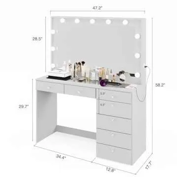 Stylish Boahaus Serena Vanity with Hollywood Lights and USB Ports