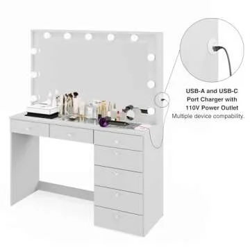 Stylish Boahaus Serena Vanity with Hollywood Lights and USB Ports