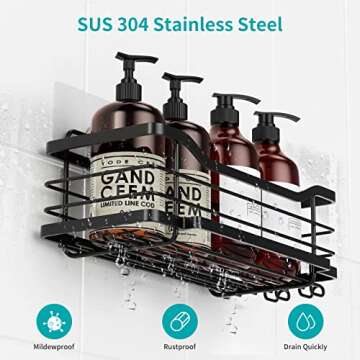 ATEMANS Black Shower Caddy 5-Pack, Bathroom Shower Shelves, Shower Shelf for Inside Shower，Adhesive Wall Mounted Shower Racks with Soap Holder