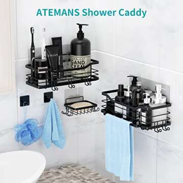 ATEMANS Black Shower Caddy 5-Pack, Bathroom Shower Shelves, Shower Shelf for Inside Shower，Adhesive Wall Mounted Shower Racks with Soap Holder