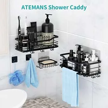 ATEMANS Black Shower Caddy 5-Pack, Bathroom Shower Shelves, Shower Shelf for Inside Shower，Adhesive Wall Mounted Shower Racks with Soap Holder