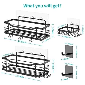 ATEMANS Black Shower Caddy 5-Pack, Bathroom Shower Shelves, Shower Shelf for Inside Shower，Adhesive Wall Mounted Shower Racks with Soap Holder