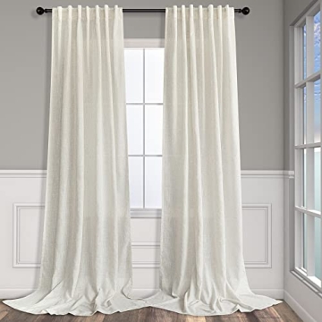 Pitalk Natural Linen Blend Back Tab Sheer Curtains 90 Inches Long for Living Room 2 Panels Rod Pocke...