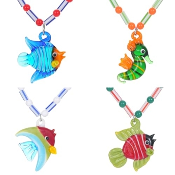Colorful Glass Fish Charm Necklace Set for Women