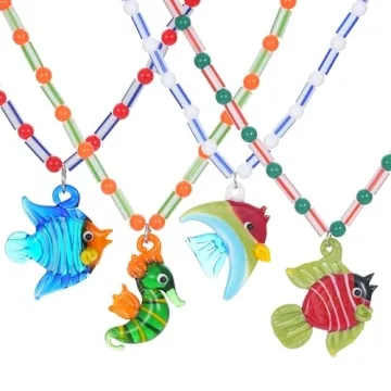 Colorful Glass Fish Charm Necklace Set for Women
