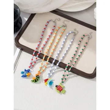 Colorful Glass Fish Charm Necklace Set for Women