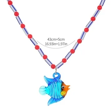 Colorful Glass Fish Charm Necklace Set for Women