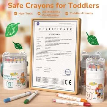 JUPITEARTH 12-Color Twistable Crayons for Toddlers 1-3 and Kids 4-8, Non-Toxic Washable Jumbo Crayon...