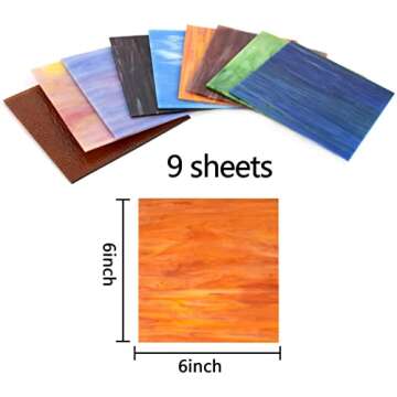 KIPHEPI 9 Sheets, 6 x 6 Inch Cathedral Stained Glass for Mosaic Crafts, Assorted Colors Glass Sheets...