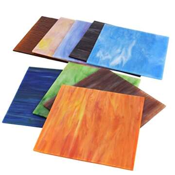KIPHEPI 9 Sheets, 6 x 6 Inch Cathedral Stained Glass for Mosaic Crafts, Assorted Colors Glass Sheets for Stunning Projects